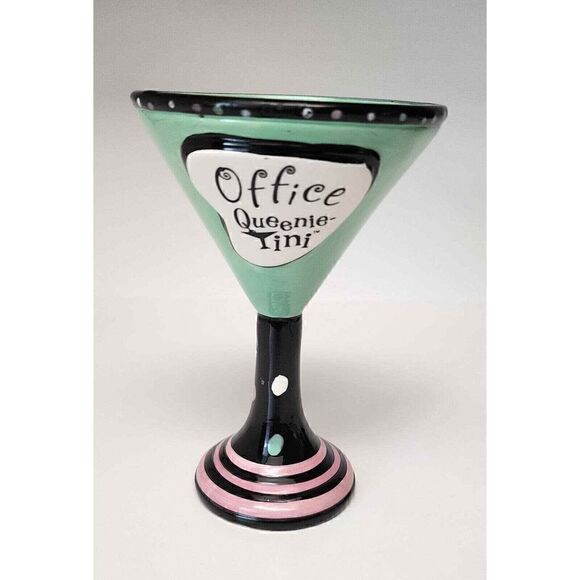 Office Quennie 7" Tini Martini Glasses Color Mint Green/Black - Picture 1 of 6